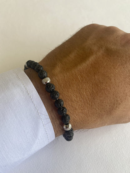 10:10 Lava Stone Bracelet for Men & Women – Natural Beaded Gemstones, Stainless Steel, Adjustable Stretch – Handmade in Italy