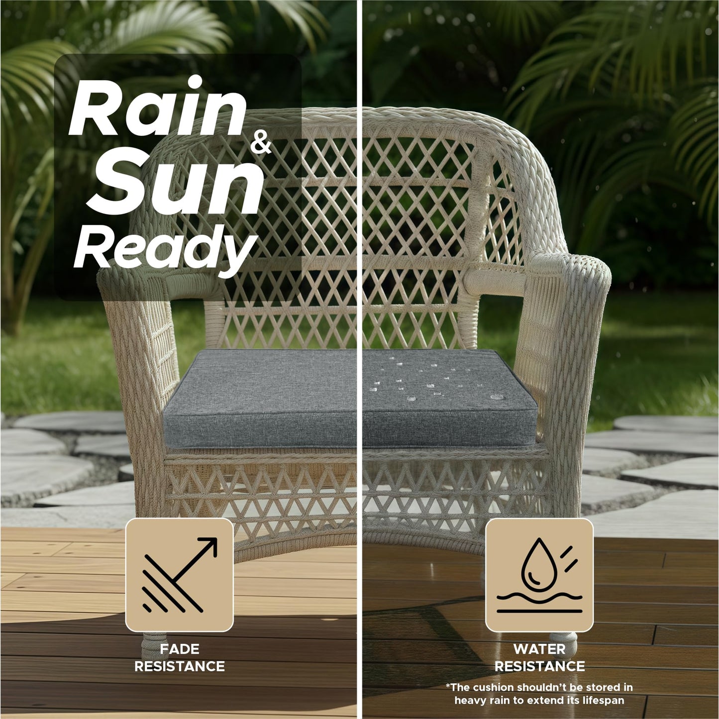 Fitfree Outdoor Chair Cushions, Water-Resistant & Fade-Resistant, Patio Furniture Square Seat Replacement Chair Pads with Ties, Removable Cover, Non-Slip Bottom, Set of 6, 19 x 19 Inch, Dark Grey