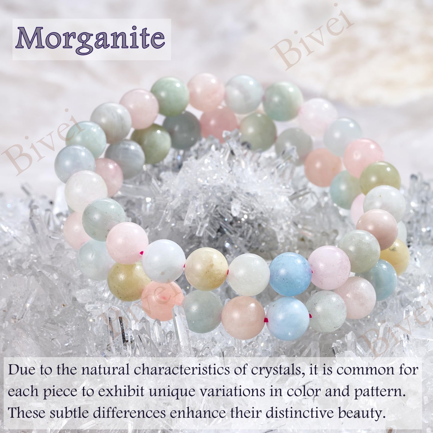 Bivei Morganite - Compassion - 8mm Beaded Bracelets for Women Handmade Semi Precious Natural Stone Stretch Elastic Jewelry Yoga Protection Gifts