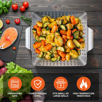 Onlyfire 3 Packs Grill Baskets, Heavy Duty Stainless Steel Perforated Vegetable Grill Baskets, 3 Piece Mini Grilling Basket Set, Grill Pan for Outdoor Grill