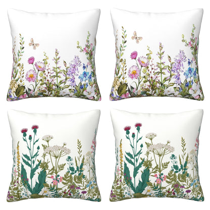 CCOCND Wildflowers Throw Pillow Covers 18x18 Set of 4 Farmhouse Decorative Pillow Covers Floral Outdoor Patio Pillow Cases Cushions Cover for Living Room Couch Sofa Bed Home Decor