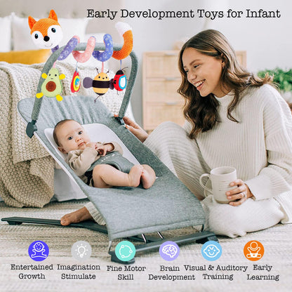 ORZIZRO Car Seat Toys, Baby Plush Spiral Hanging Toys for Stroller Crib Bar Bassinet Car Seat Mobile with Music Box BB Squeaker Rattles- Orange Fox