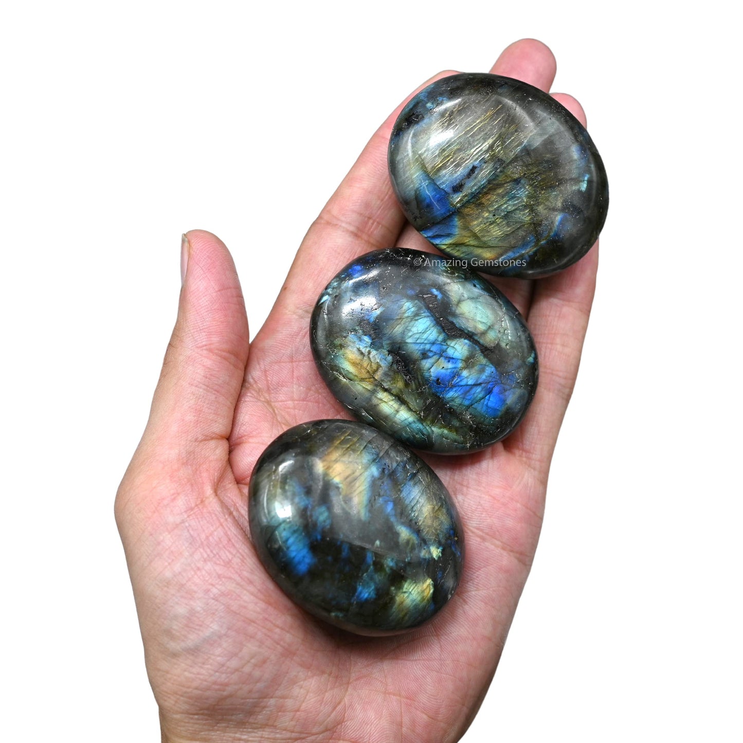 Amazing Gemstone Labradorite Crystals, Healing Stones - Large Palm Stone Crystals Piedra for Good Luck, Balanced Positive Energy, Meditation - Unique Stocking Stuffers, Birthday Gifts for Women, Men