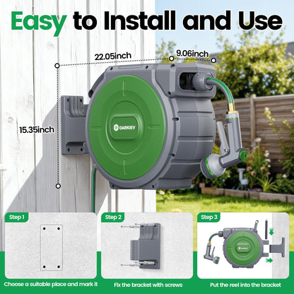 OARKIEV Garden Retractable Hose Reel, 1/2 Inch x 120 ft Wall Mounted Garden Hose Reel with Any Length Lock, Upgraded Slow Return System and 180°Swivel Bracket