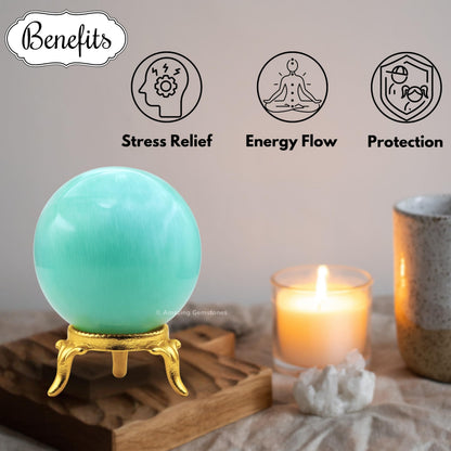 Amazing Gemstone Amazonite Crystal Ball with Stand - 2" Inches Crystal Sphere Meditation Balls for Witchcraft and Decorative Balls