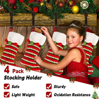 SPSHENG Christmas Stocking Holders for Mantle, 4 Pack Stocking Hangers for Mantel, Non-Skid Stocking Hangers, Lightweight Stocking Hooks for Fireplace Home Party Decor