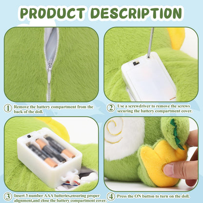 Breathing Dinosaur Plush Toys with Light and Sound, Triceratops Dinosaur Stuffed Animal, Adjustable Singing Night Light, Green Dino Plush Toy Gift for Kids, 11.8 inch