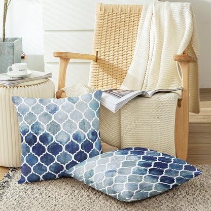 CaliTime Cushion Covers Cushion Cover Pack of 2 Cosy Cushion Covers for Couch Bed Sofa Hand Painted Colourful Geometric Grid Chain Print 45 cm x 45 cm Main Grey Navy Blue
