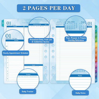 2026-2027 Planner Refills – Jul 2026 - Jun 2027, Two Pages Per Day Daily ＆ Monthly Planner 2026-2027, 5.5" x 8.4" Ring-Bound Organizer, Tabs, Quotes, Prioritized Task, Daily Tracker/Notes, Appointment Schedule