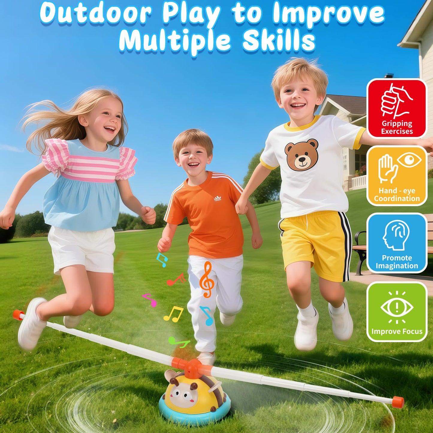 Birebebys Outdoor Toys for Kids 4-8, 4-in-1 Musical Jump Toy, Toss Ring & Baseball Game, Indside Outside Active Play Sports Toy for Toddlers Ages 3-5, for Boys Girls 3 4 5 6 7 8