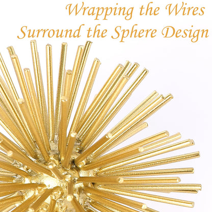 MOCOME Gold Sphere Decor, Metal Gold Starburst Tabletop Sculpture Decor, Modern Metal Starburst Centerpiece, Spike Ball Decoration for Home Decor