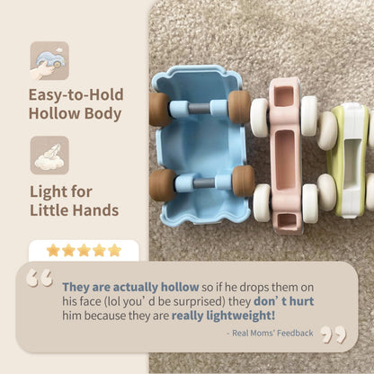 Moonkie Food Grade Silicone Toy Cars for Babies & Toddlers, Push and Go Baby Car Toys 6–12 Months, Hollow Design Infant Toys, Baby Teething Toys 4–6 Months, Birthday Gifts for Boys & Girls, 3 Pack