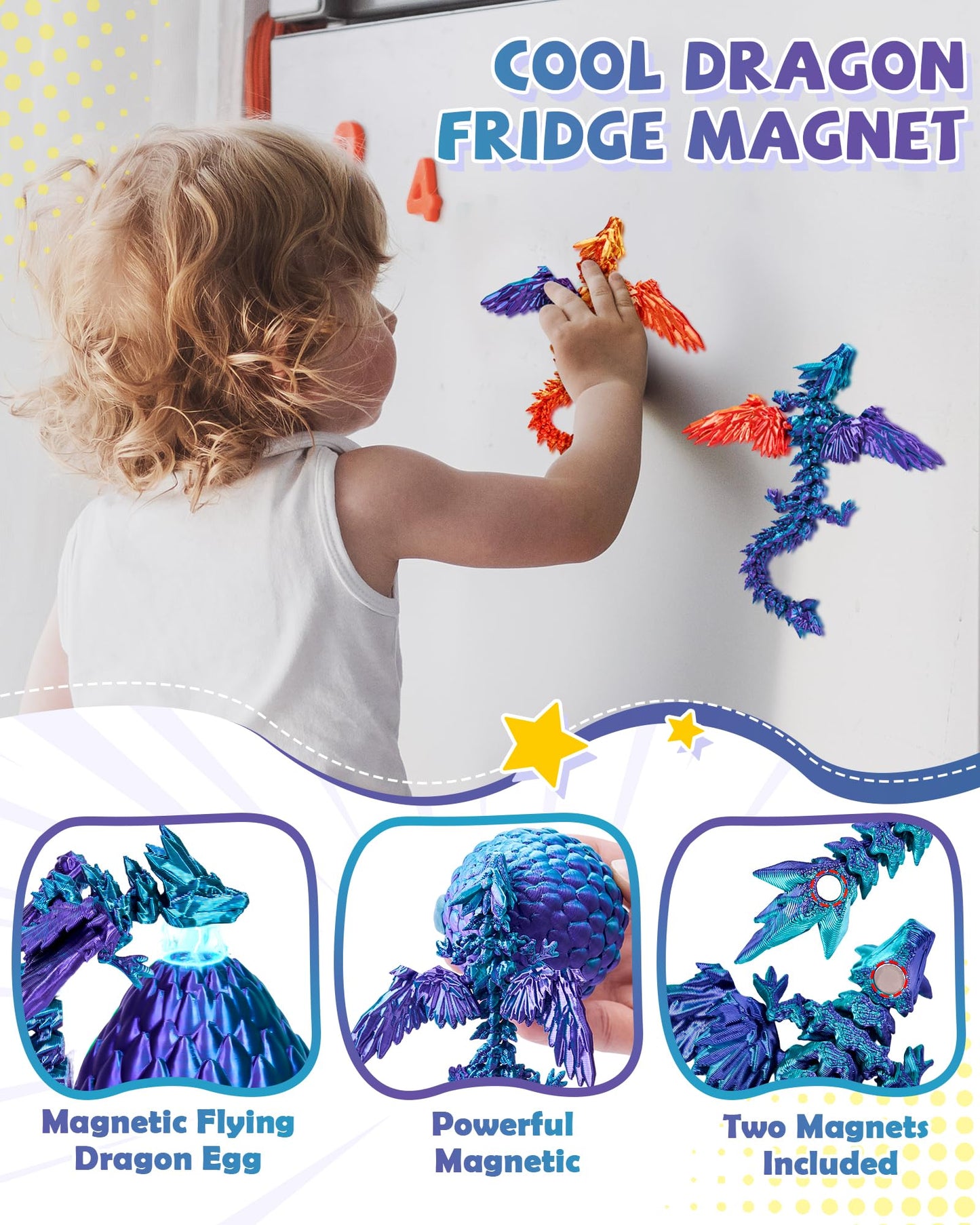 TBOLINE 4PCS 3D Printed Dragon with Wings and Egg, Surprise Egg with Flying Dragon Inside, Small 3D Printer Dinosaur Eggs Party Favors Toy Classroom Prizes Girls for Kids Gifts 5-7 8-12