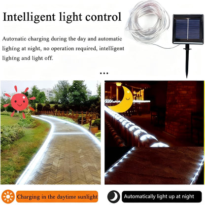 KUshopfast Solar Rope Lights Outdoor Waterproof, 66 Feet 200 LED 8 Modes Fairy Lights String Light, Cool White Tube Light with Solar Panel for Outside Garden Yard Patio Decoration