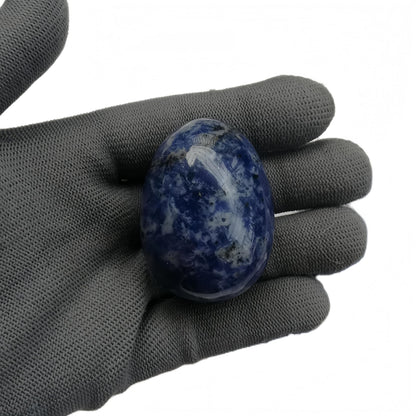 Sunshcat Natural Sodalite Egg Shaped Meditation Chakra and Home Decor Balance Crystals and Healing Stones Statue Set,35 * 50mm Easter and Thanksgiving Gift,with Wooden Bracket