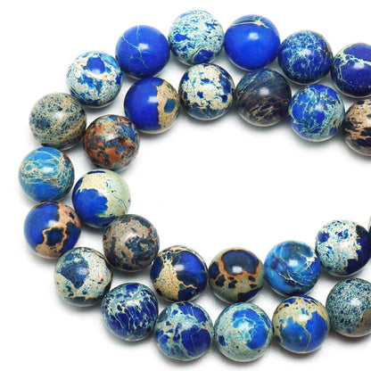 DIQIO Imperial Sea Sediment Beads for Jewelry Making - 6mm Stone Round Gemstone Beads for Bracelets(58-60pcs, Blue Imperial Sea Sediment)