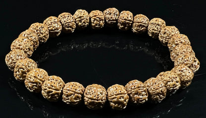 AWAKEN YOUR KUNDALINI 5 Mukhi Chikna Pathri Rudraksha Bracelet - AAA Grade 8mm Rudraksh Beads - Root Chakra Balance & Universal Sun Sign - Cultivate Spiritual Growth - Handmade