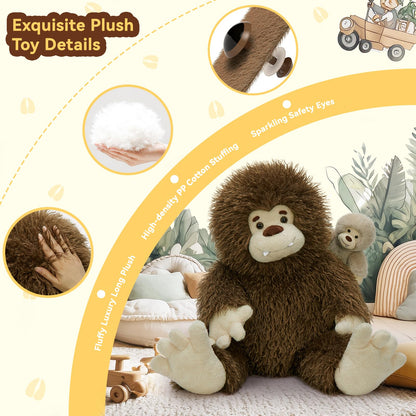 MorisMos Giant Bigfoot Stuffed Animal with Baby Cryptid Plush Duo,39" Big Mama Monster & 12" Baby Bigfoot Toy for Kid,Girl,Boy,Soft Big Foot Sasquatch Gifts for Haloween Birthday Baby Shower Christmas