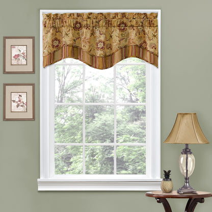 Waverly Traditions Navarra Farmhouse Scalloped Rod Pocket Valance for Windows in Bedroom, Kitchen, or Living Room, 52" x 16", Antique