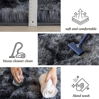 NoiFamo 5x7 Area Rugs for Living Room Bedroom, Soft Fluffy Shaggy Bedside Rug, Indoor Floor Carpet for Kids Playroom, Dorms, Nursery Rooms, Home Decor (Tie-Dyed Dark Grey 5'x7')