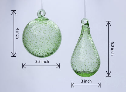 Artisan Crafts and Design Glow in The Dark Hand-Blown Round and Teardrop Glass Ornaments Indoor and Outdoor Garden Decor (Set of 2)