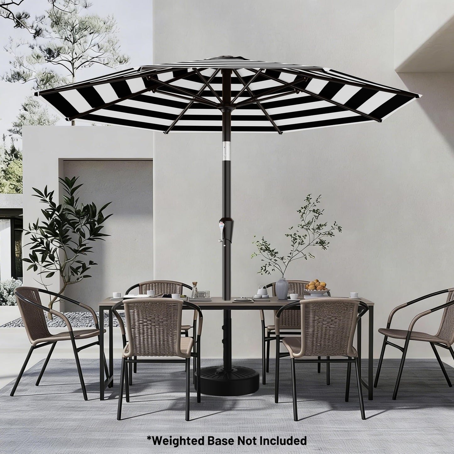 AreShark 9 FT Patio Umbrella for Outdoor, Outdoor Table Umbrella with Push Button Tilt and Crank, Outdoor Patio Umbrellas with 8 Sturdy Ribs for Market, Garden, Pool (Black & White Stripe)