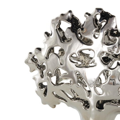 Deco 79 Ceramic Tree Decorative Sculpture Glossy Home Decor Statue with Abstract Cutouts, Accent Figurine 15" x 5" x 16", Silver