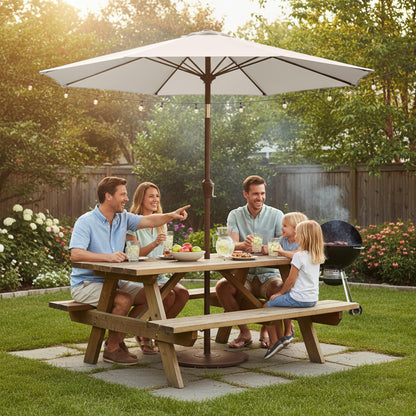 Tobeos 9ft Patio Umbrella with Push Button Tilt and Crank,Outdoor Market Table Umbrella UV Protection 8 Sturdy Ribs for Backyard,Garden,Pool,Deck(Creamy-white)