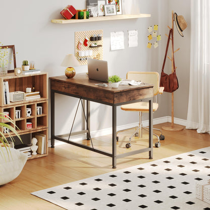 Mexin Small Desk with 2 Wooden Drawers, 40 Inch Home Office Writing Desk, Vanity Desk with Storage, Computer Desk for Bedroom Small Spaces, Table for Office, Kids Study, Makeup, Rustic Brown