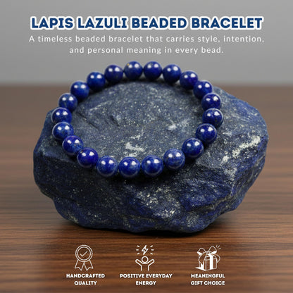 Cherry Tree Collection Lapis Bracelet – Genuine Blue Lapis Lazuli Beaded Bracelet, Handmade 8mm Stone Bracelet for Men & Women, Healing & Positive Energy, Sizes S/M/L, Gift Ready (Small)