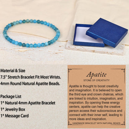 LPBeads Handmade Natural Gemstone Stretch Elastic 4mm Blue Apatite Bracelet Healing Crystal Round Stone Beads Jewelry Gifts for Women Men