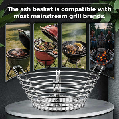 MGSJ Craft Charcoal Ash Basket, Stainless Steel Charcoal Basket with Divider, Fits Large Big Green Egg Grill, Kamado Joe Classic and Other Similar Grills, Kamado Joe Accessories for Men