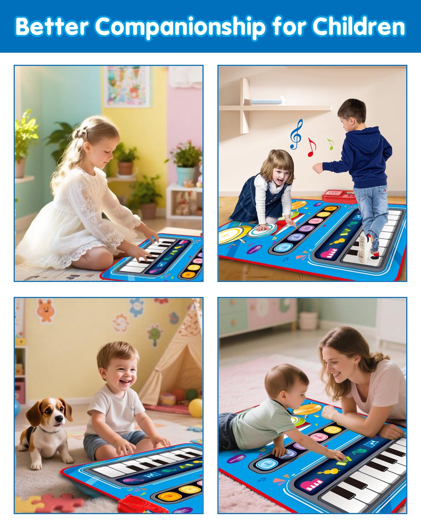 DQMOON Toys for 1 Year Old Boy Gifts, Baby Musical Mat with Piano & Drum, Adjustable Volume, 12-18 Months Toddler Toys, Christmas Birthday Easter Gifts for 1-2 Year Olds Boys Girls (Blue)