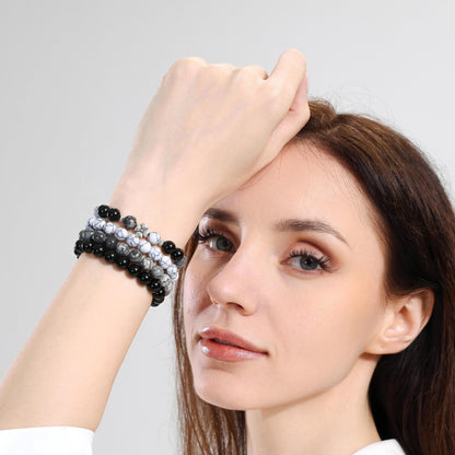 Fengling 4 PCS Beaded Crystal Bracelet for Women 8mm Natural Gemstones Handmade Bracelet Healing Stretch Bracelets Crystal Jewelry for Women Gifts