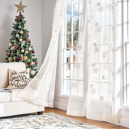 jinchan Embroidered Curtains Sheer Christmas Curtains Off White Snowflake Voile 84 Inch Length Rod Pocket Xmas Decor Winter Holiday Window Decorations Living Room Bedroom 2 Panels Set