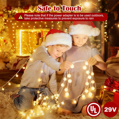 33FT 100LED Christmas Lights Indoor, Globe String Lights for Bedroom 8 Modes with Remote, Outdoor Hanging Fairy Lights for Room Wedding Garden Christmas Tree Party Decor, Warm White