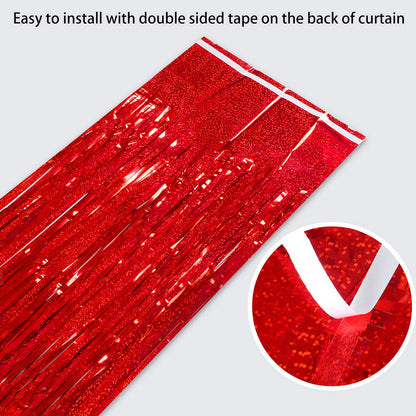 Red Tinsel Curtain Backdrop for Party Decorations - Sparkle Foil Tinsel Fringe Curtains Photo Backdrop Booth (3.2ft x 8ft, 2 Packs)