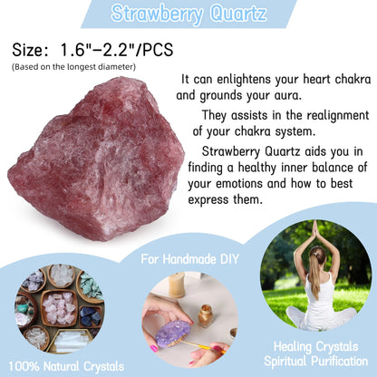 YATOJUZI Strawberry Quartz 1.8-2.2" Natural Raw Stones and Healing Crystals Large Stone Rough Crystal Rocks for Tumbling Cabbing Polishing Fountain Rocks Decoration 1PCS