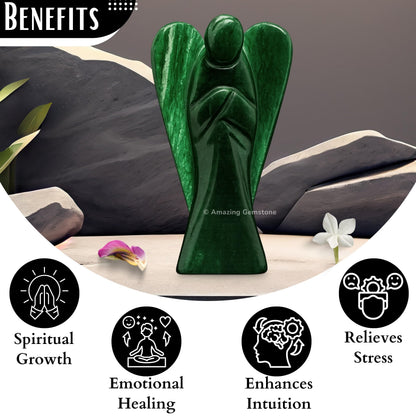 Amazing Gemstone Dark Green Aventurine Angel - Green Aventurine Crystal Angel and Pocket Guardian Angel Crystal Figurines (3 inches)