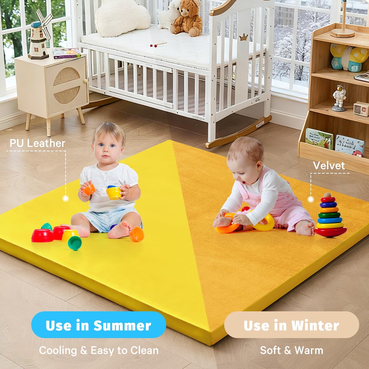 ILPEOD Waterproof Baby Play Mat for Floor Memory Foam 50 * 50 Cushion Playpen Playmat Tummy Time Crawling Mat Nursery Rug Thick Pad Create Soft & Safe Area for Infants,Toddler,Kid,Yellow