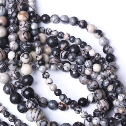 Round Loose Beads Natural Gem Beads Crystal Energy Stone Beads for Jewelry Making DIY Bracelet Necklace (Black net Work, 10MM)