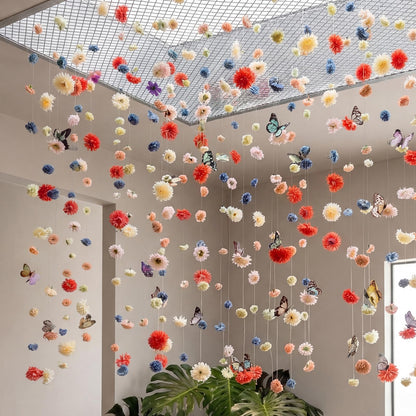 Suncalla 6 Pcs Artificial Flower Butterflies Garland Hanging Decorations 5.9 ft Flower Curtain Backdrop with Hooks Indoor Decor for Wedding Spring Party Birthday Baby Shower Home