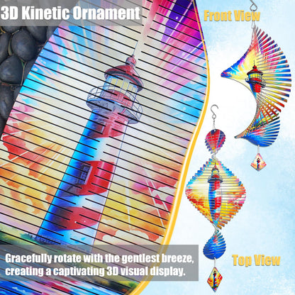 Leafcraft Lighthouse Helix Metal Wind Spinners for Yard and Garden,12 Inch 3D Stainless Steel Hanging Kinetic Yard Art Wind Sculpture Decor Outdoor Indoor