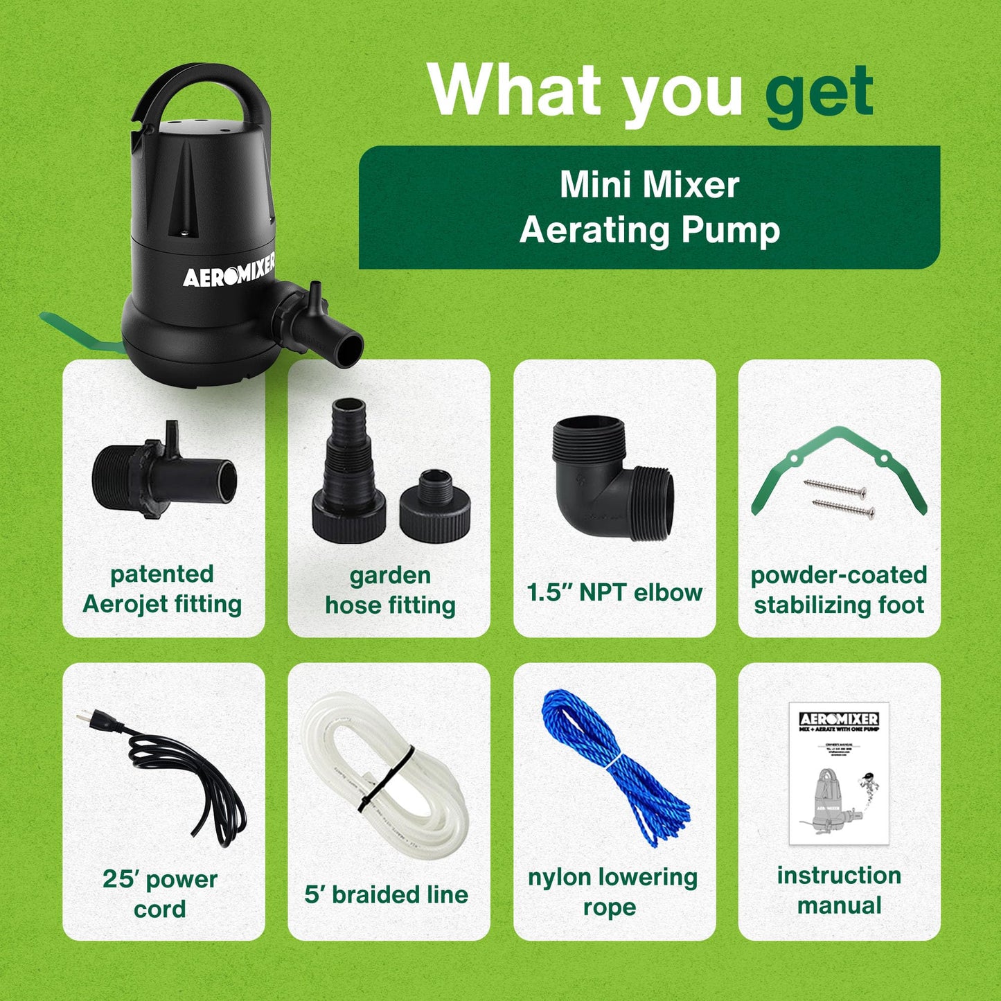 Aeromixer MINI 1/4 HP Submersible Mixing + Aerating Pump - Submersible Water Pump for Nutrient Mixing and Aerating, Electric Garden Water Pumps, Heavy Duty Outdoor Pumps for Farming and Gardening