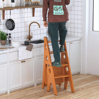 ybaymy Folding Library Ladder Chair, 4 Tier Portable Step Stool Chair, Lightweight 3-in-1 Stepladders Display Stand, Library Steps Bookshelf Plant Stand for Storage and Decoration