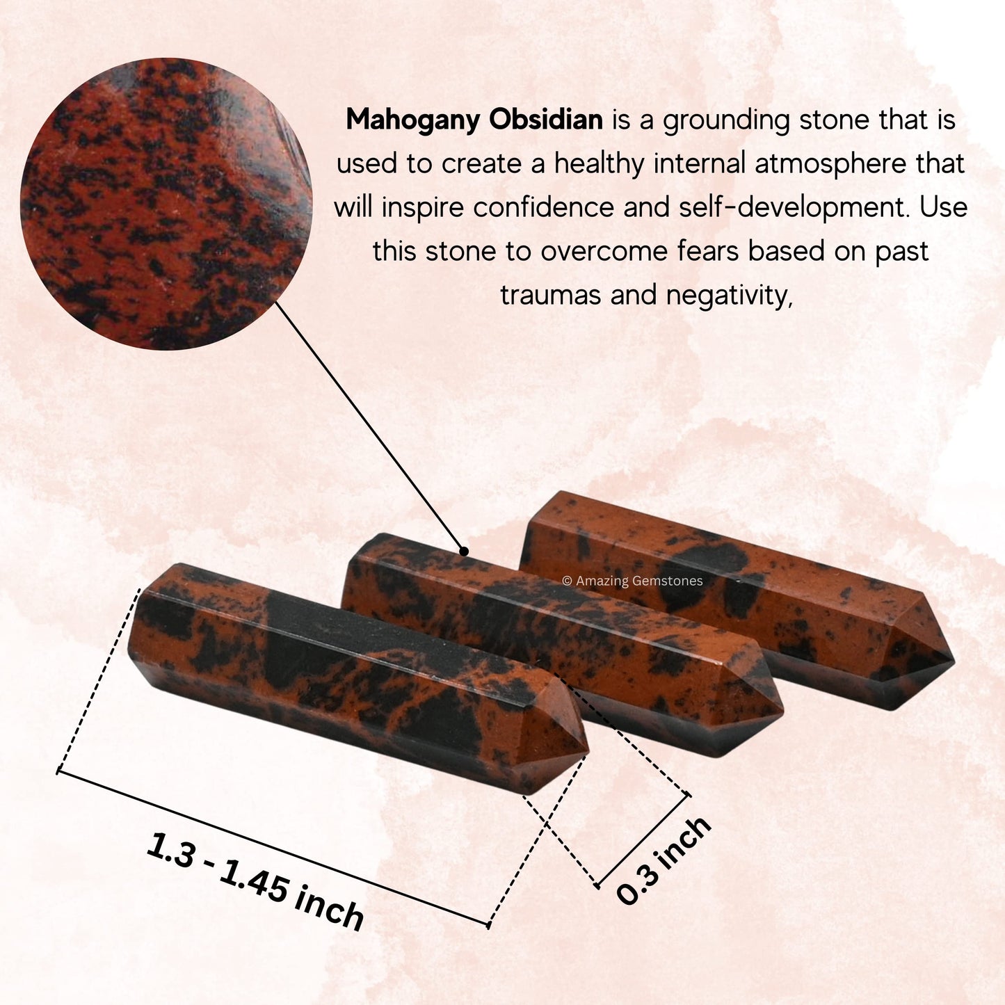 Amazing Gemstone Mahogany Obsidian Crystal Points Bulk Healing Crystals and Stones - Pack of 3 Single Terminated Healing Wand Point Bulk Crystals for Crafts, Crystal Grid, DIY Work - Premium Crystals
