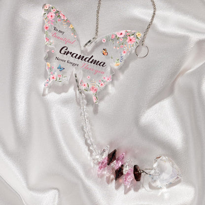 Gifts for Grandma for Mothers Day, Grandma Birthday Gifts, Grandma, Gift for Grandmother Crystal Suncatcher, to My Grandma's Present Hanging Butterfly Crystal Suncatcher Ornament
