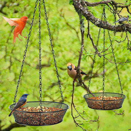 2 Pack Hanging Bird Feeder, Bird Feeder for Garden Yard Outside Hanging Feeder Tray - Metal Mesh Platform Feeders for Outside Outdoors for Attracting Birds