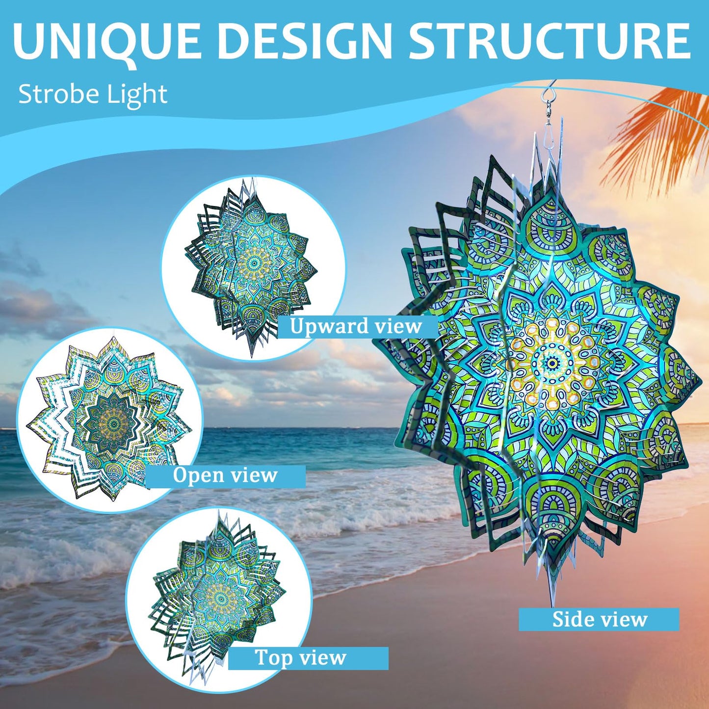Hippolytusiart Wind Spinner Mandala Peacock Flower for Yard and Garden,12Inch Wind Spinners Outdoor Kinetic Yard Art Decorations,Garden Gifts for Women Mother Mom Father Men,3D Hanging Wind Sculptures