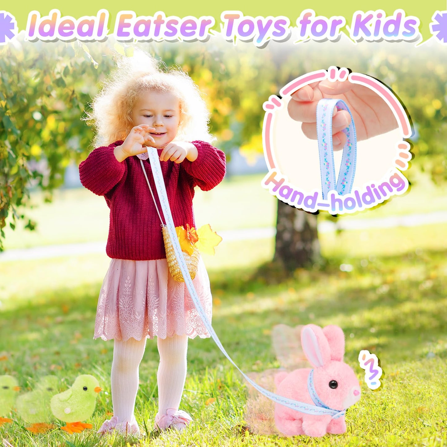 Tagitary Easter Plush Toys Walking Bunny for Kids, Stuffed Bunny with Sounds,Interactive Toys with Leash,Wind Up Toy, Can Hop,Wiggle Ears,Twitch Nose,Ideal Easter Gifts for Toddlers